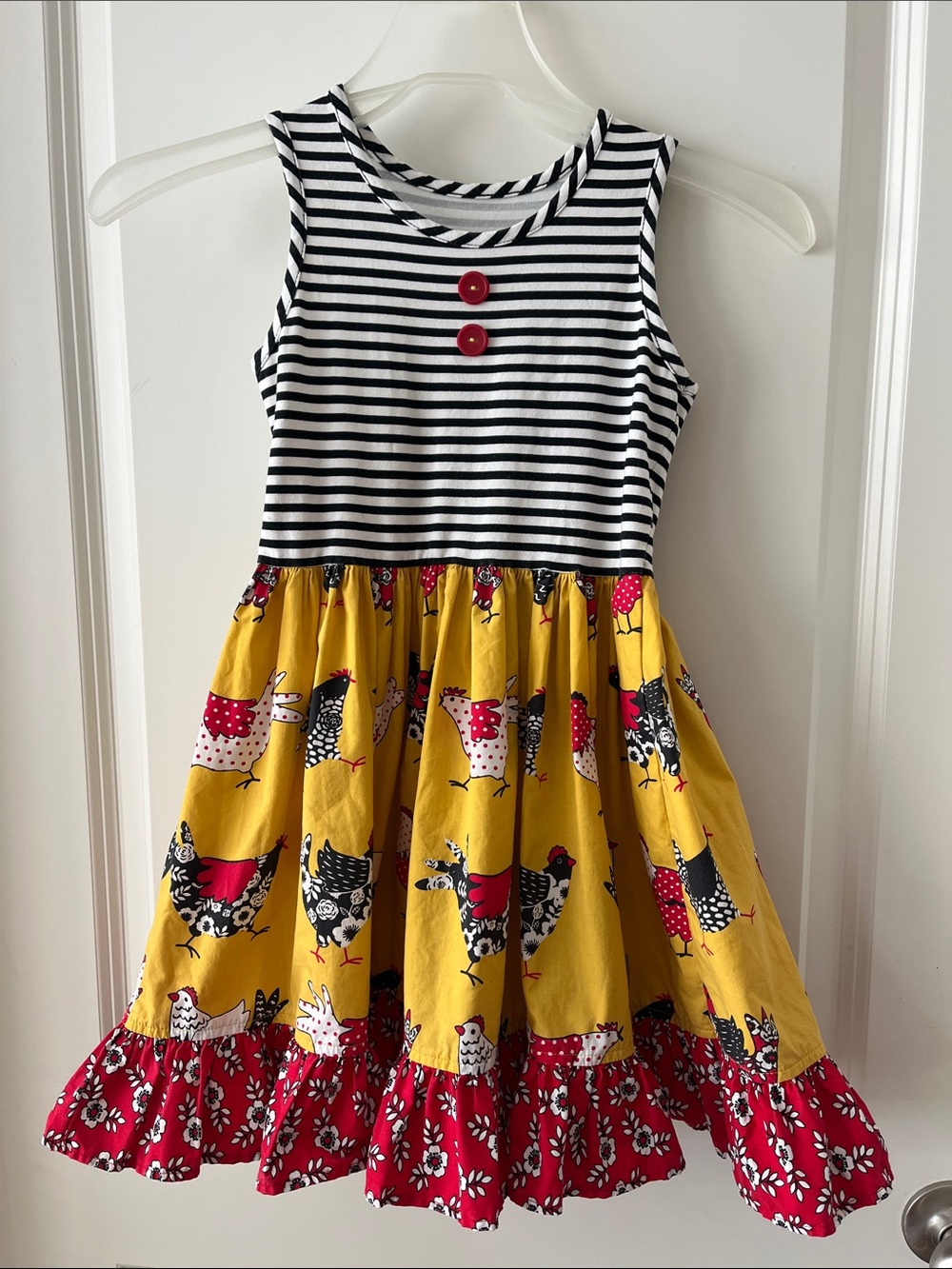 Eleanor Rose Black & White Striped Top with Yellow Chicken Print Skirt